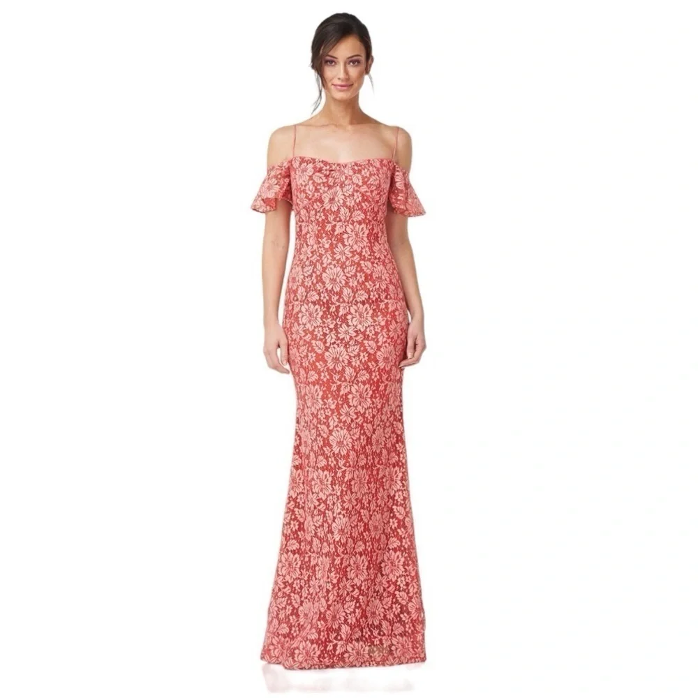 JS Collections Meloday Bow Mermaid Lace Gown in Poppy Red Rosette 8617384 - Picture 2 of 8